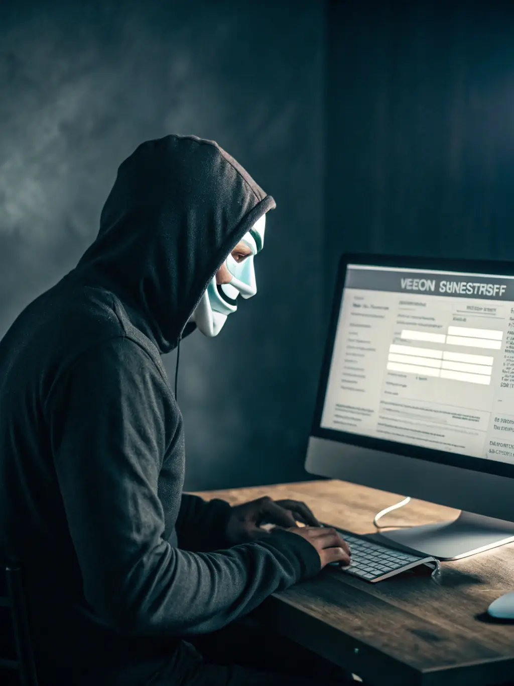 A shadowy figure lurking behind a computer screen, representing the threat of online predators and the importance of grooming awareness.