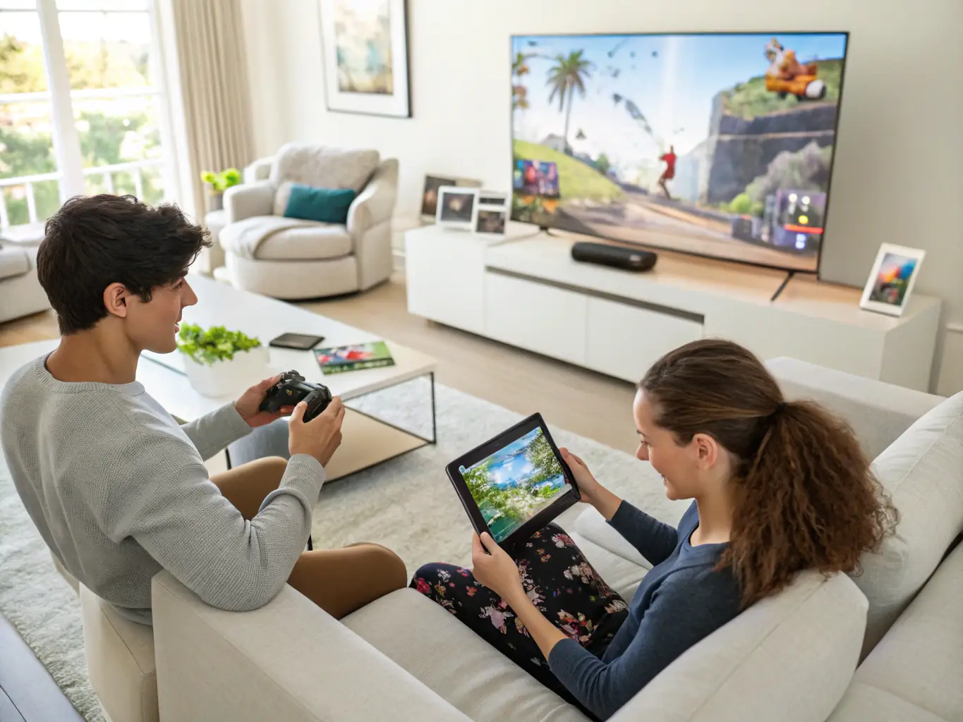 A group of children playing video games with a concerned parent watching over them, representing the need for gaming safety education.